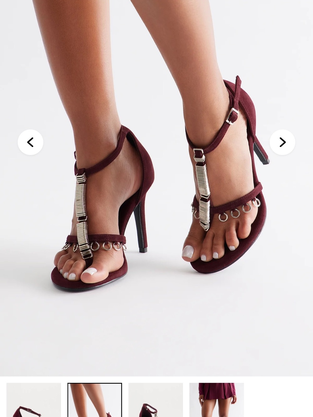 Fashion Nova Wine T-Strap High Heel Sandals with Ring Accents